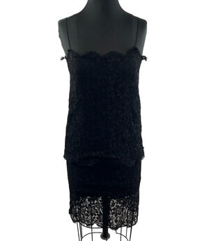 PAMELA DENNIS New York Black Lace Suit LEMONS Set Skirt Tank Sz XS S Small $975
